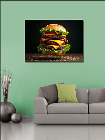 Kanvas Tablo Çift Katlı Burger Çizimi 50cmx70cm