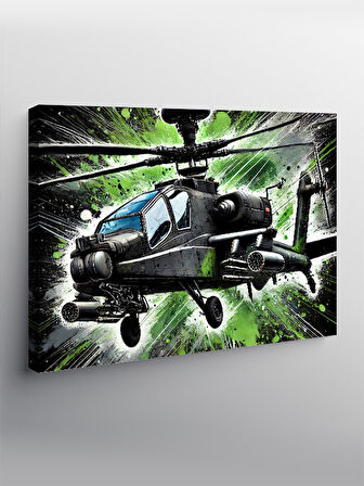 Kanvas Tablo Yeşil Helikopter Aksiyonu 50cmx70cm