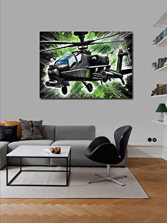 Kanvas Tablo Yeşil Helikopter Aksiyonu 50cmx70cm