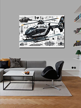 Kanvas Tablo Teknik Helikopter Çizimi 50cmx70cm