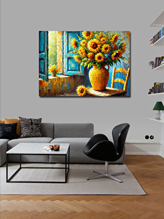 Kanvas Tablo Sarı Ayçiçeği Vazosu 50cmx70cm