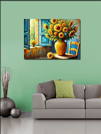 Kanvas Tablo Sarı Ayçiçeği Vazosu 50cmx70cm
