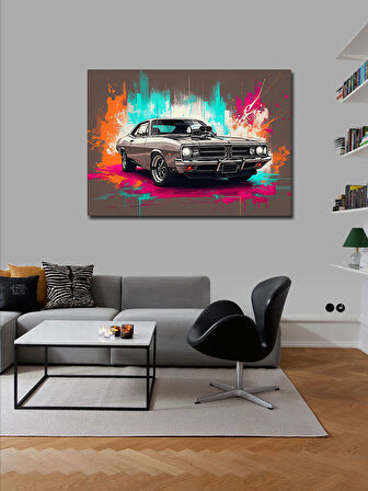 Kanvas Tablo Neon Işıklı Klasik Araba 50cmx70cm
