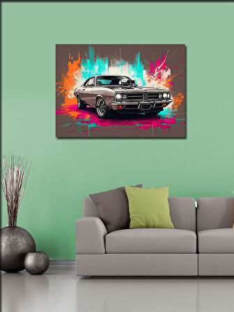 Kanvas Tablo Neon Işıklı Klasik Araba 50cmx70cm