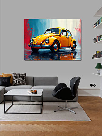 Kanvas Tablo Turuncu Vosvos Araba Çizimi 100cmx140cm