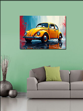 Kanvas Tablo Turuncu Vosvos Araba Çizimi 100cmx140cm