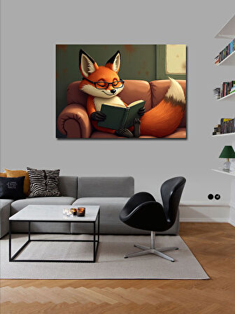 Kanvas Tablo Kitap Okuyan Tilki Figürü 50cmx70cm