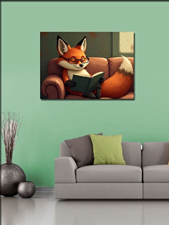 Kanvas Tablo Kitap Okuyan Tilki Figürü 50cmx70cm