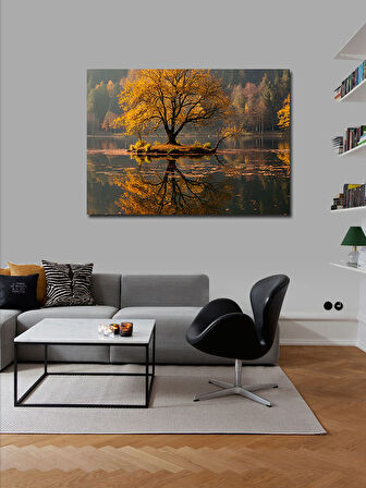 Kanvas Tablo Sonbahar Göl Manzarası 50cmx70cm