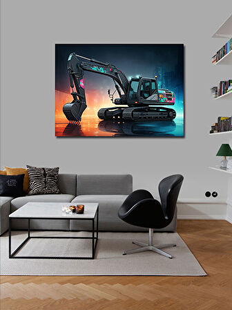Kanvas Tablo Sarı Ekskavatör Tasarımı 50cmx70cm