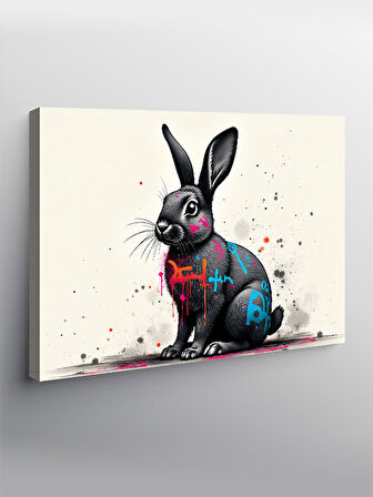 Kanvas Tablo Grafitili Siyah Tavşan Figürü 50cmx70cm