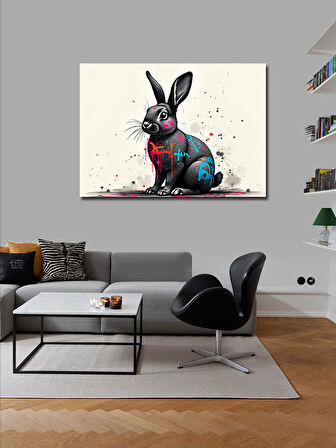 Kanvas Tablo Grafitili Siyah Tavşan Figürü 50cmx70cm