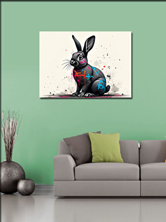 Kanvas Tablo Grafitili Siyah Tavşan Figürü 50cmx70cm