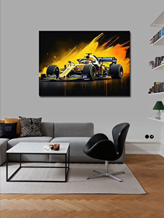Kanvas Tablo Sarı Formula 1 Yarış Arabası 50cmx70cm