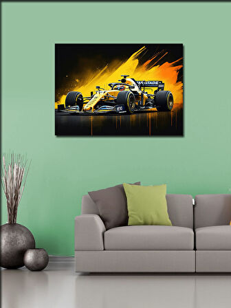 Kanvas Tablo Sarı Formula 1 Yarış Arabası 50cmx70cm