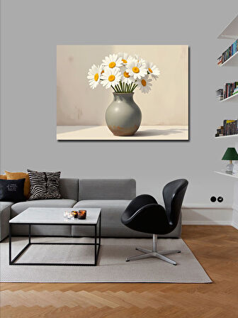 Kanvas Tablo Beyaz Papatya Vazosu 100cmx140cm