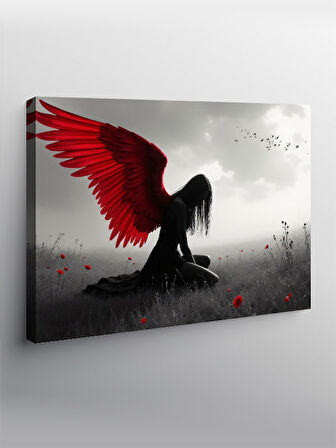 Kanvas Tablo Kırmızı Kanatlı Melek Figürü 100cmx140cm
