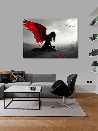 Kanvas Tablo Kırmızı Kanatlı Melek Figürü 100cmx140cm