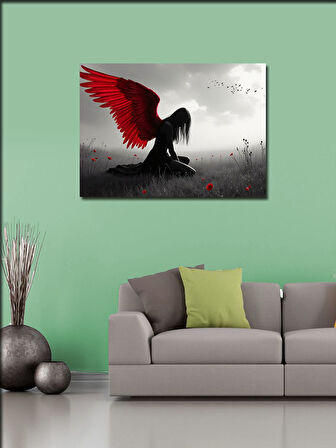 Kanvas Tablo Kırmızı Kanatlı Melek Figürü 100cmx140cm