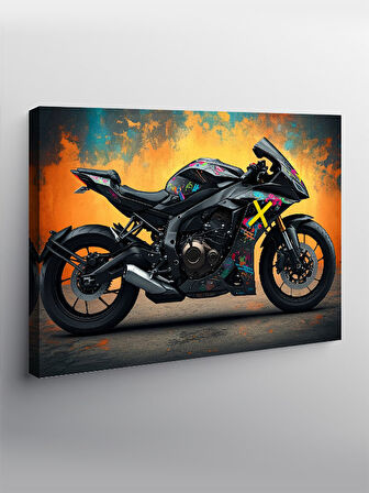 Kanvas Tablo Siyah Motosiklet Tasarımı 100cmx140cm