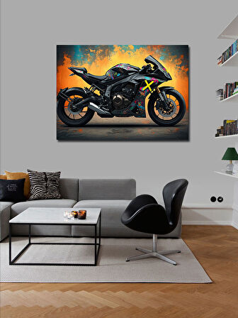 Kanvas Tablo Siyah Motosiklet Tasarımı 100cmx140cm