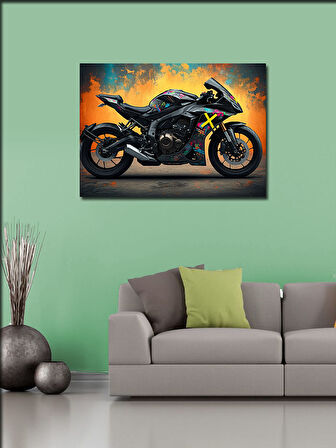 Kanvas Tablo Siyah Motosiklet Tasarımı 100cmx140cm