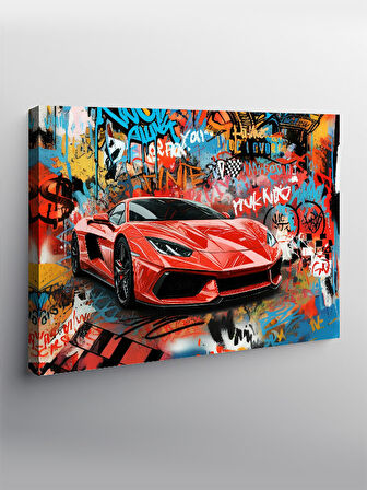 Kanvas Tablo Grafitili Kırmızı Spor Araba 100cmx140cm