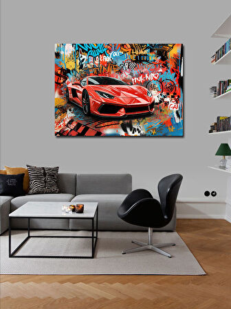 Kanvas Tablo Grafitili Kırmızı Spor Araba 100cmx140cm