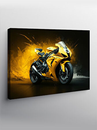 Kanvas Tablo Sarı Yarış Motosikleti 50cmx70cm
