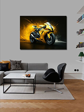 Kanvas Tablo Sarı Yarış Motosikleti 50cmx70cm