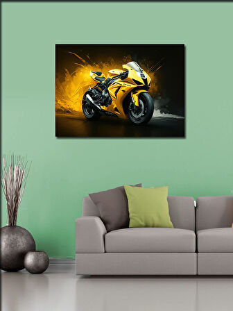 Kanvas Tablo Sarı Yarış Motosikleti 50cmx70cm