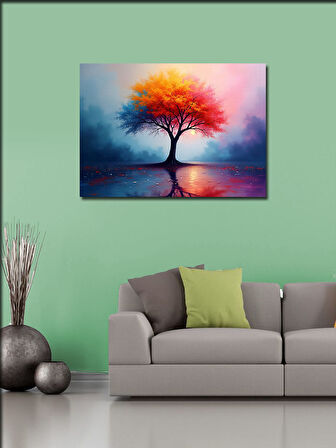 Kanvas Tablo Sonbaharda Yalnız Ağaç 100cmx140cm