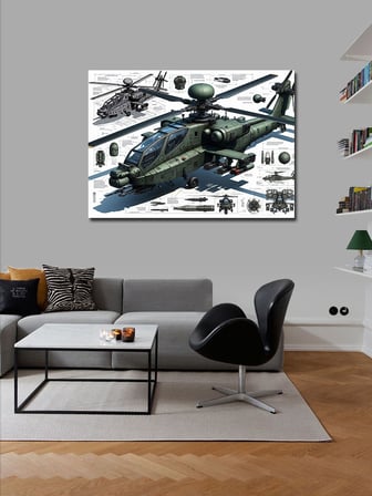 Kanvas Tablo Askeri Helikopter Çizimi 50cmx70cm