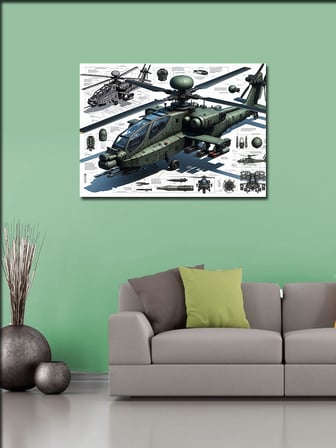 Kanvas Tablo Askeri Helikopter Çizimi 50cmx70cm