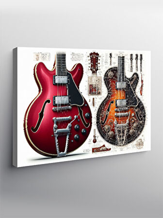 Kanvas Tablo Kırmızı Gitar Koleksiyonu 50cmx70cm