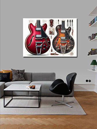 Kanvas Tablo Kırmızı Gitar Koleksiyonu 50cmx70cm