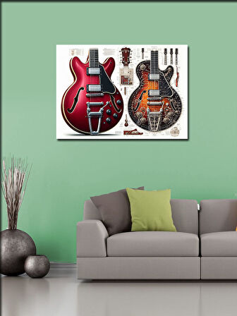 Kanvas Tablo Kırmızı Gitar Koleksiyonu 50cmx70cm