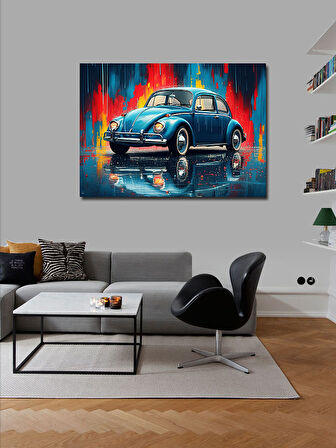 Kanvas Tablo Mavi Retro Vosvos Tasarımı 50cmx70cm