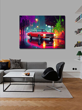 Kanvas Tablo Neon Işıklı Klasik Araba 50cmx70cm