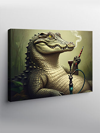 Kanvas Tablo Nargile Yakan Timsah Figürü 100cmx140cm
