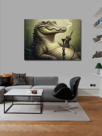 Kanvas Tablo Nargile Yakan Timsah Figürü 100cmx140cm