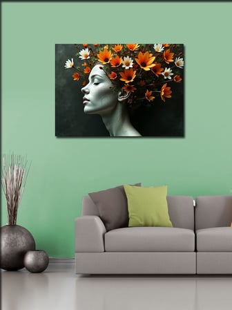 Kanvas Tablo Çiçekli Kadın Portresi 50cmx70cm