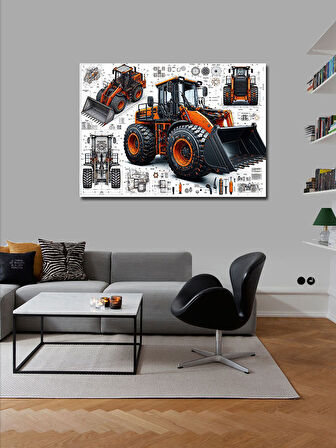 Kanvas Tablo Detaylı İş Makinesi Çizimi 50cmx70cm