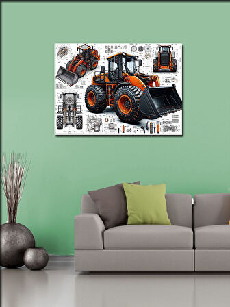 Kanvas Tablo Detaylı İş Makinesi Çizimi 50cmx70cm