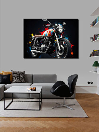 Kanvas Tablo Kırmızı Motosiklet İllüstrasyonu 100cmx140cm