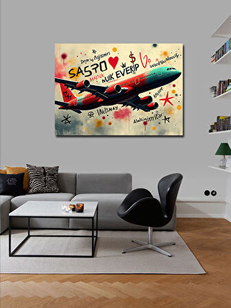 Kanvas Tablo Renkli Uçak Tasarımı 100cmx140cm