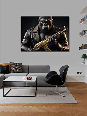 Kanvas Tablo Silahlı Goril Figürü 50cmx70cm