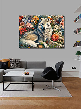 Kanvas Tablo Çiçekler Arasında Kurt Figürü 50cmx70cm