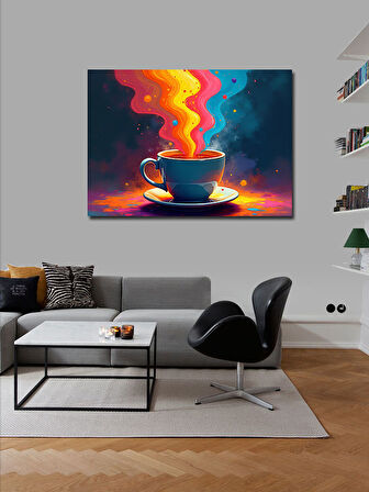 Kanvas Tablo Renkli Duman Çıkan Kahve Fincanı 50cmx70cm