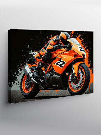 Kanvas Tablo Turuncu Yarış Motosikleti 50cmx70cm